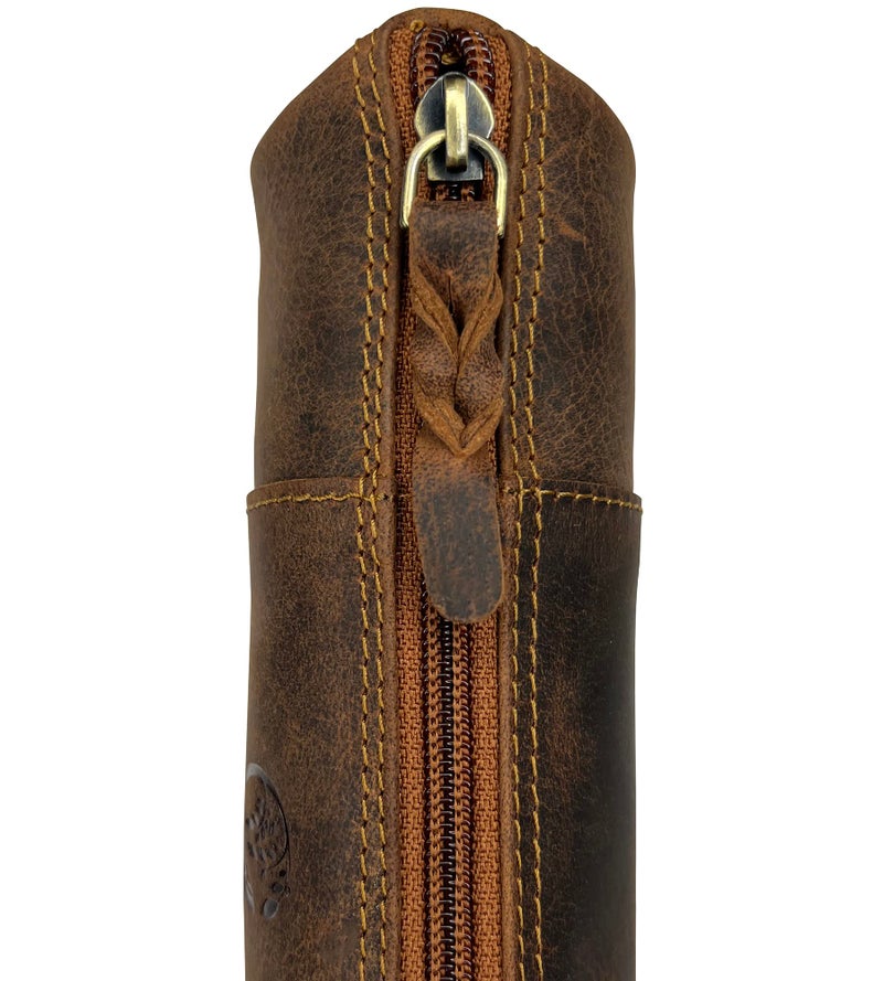 Rustic Town Leather Pencil Case - Full Grain Leather Zippered Pen Pouch - Stationery Bag Pen Holder for Work & Office, Brown, M, Pc200505flr-tan - Image 5